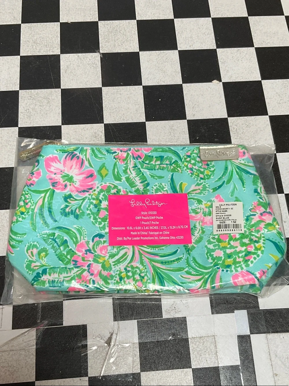 Lilly Pulitzer Turquoise & Pink Floral Zip Pouch - Picture 1 of 5